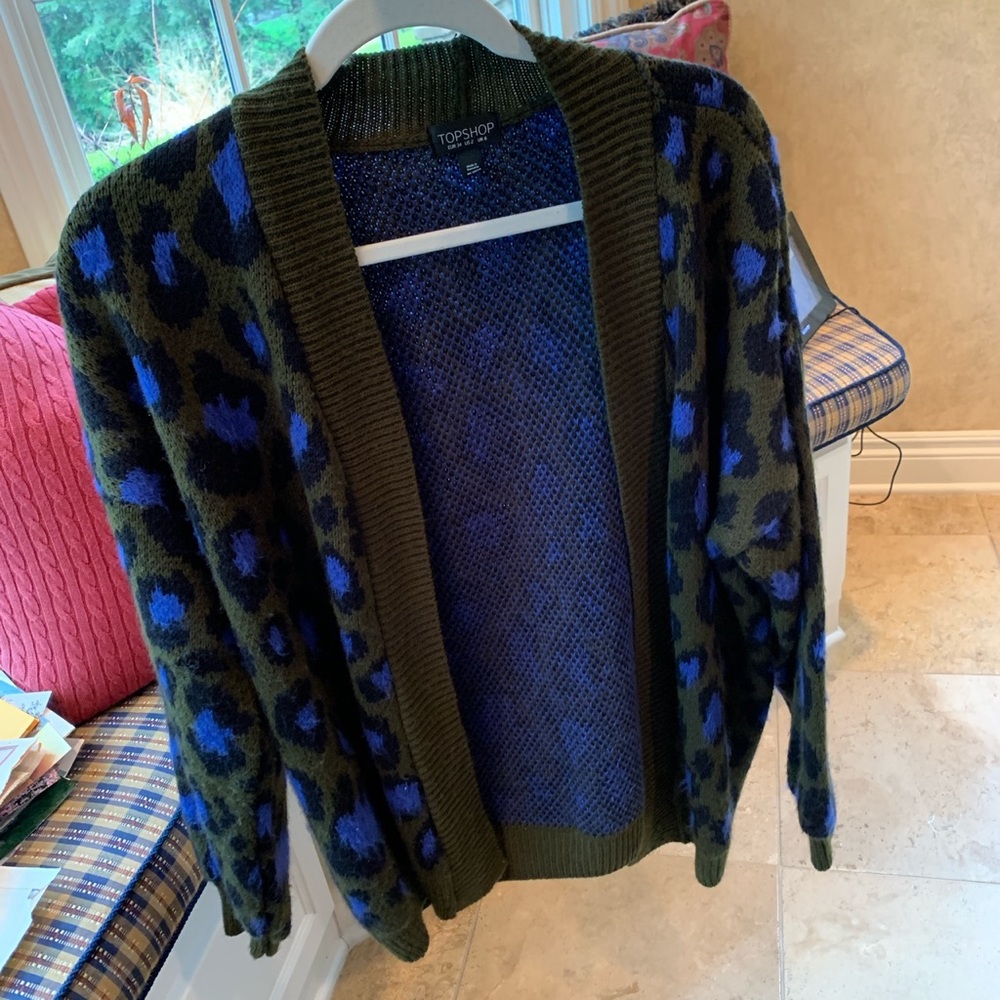 Dark green, blue and black cheetah print cardigan